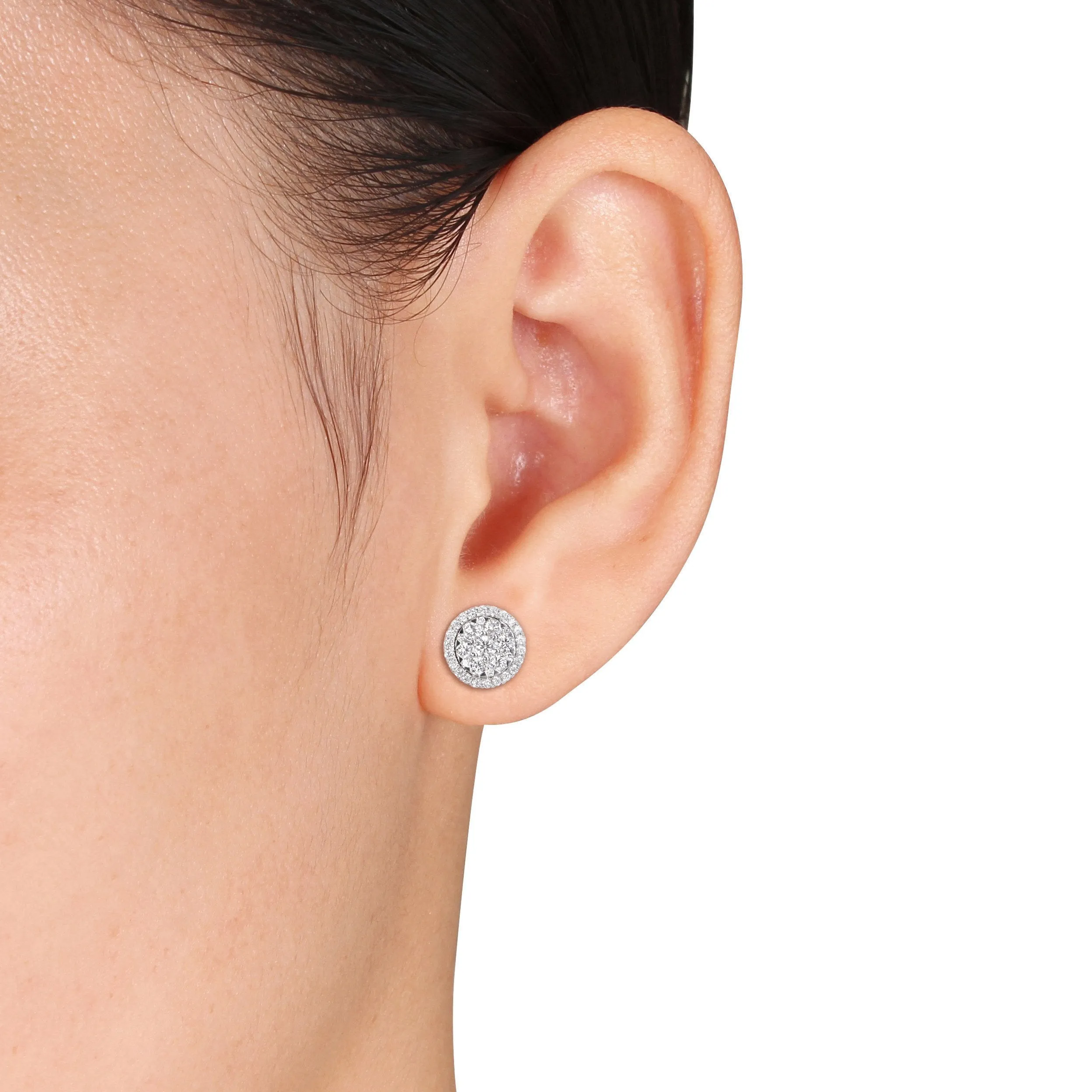 1 CT Diamond Double Halo Cluster Stud Earrings