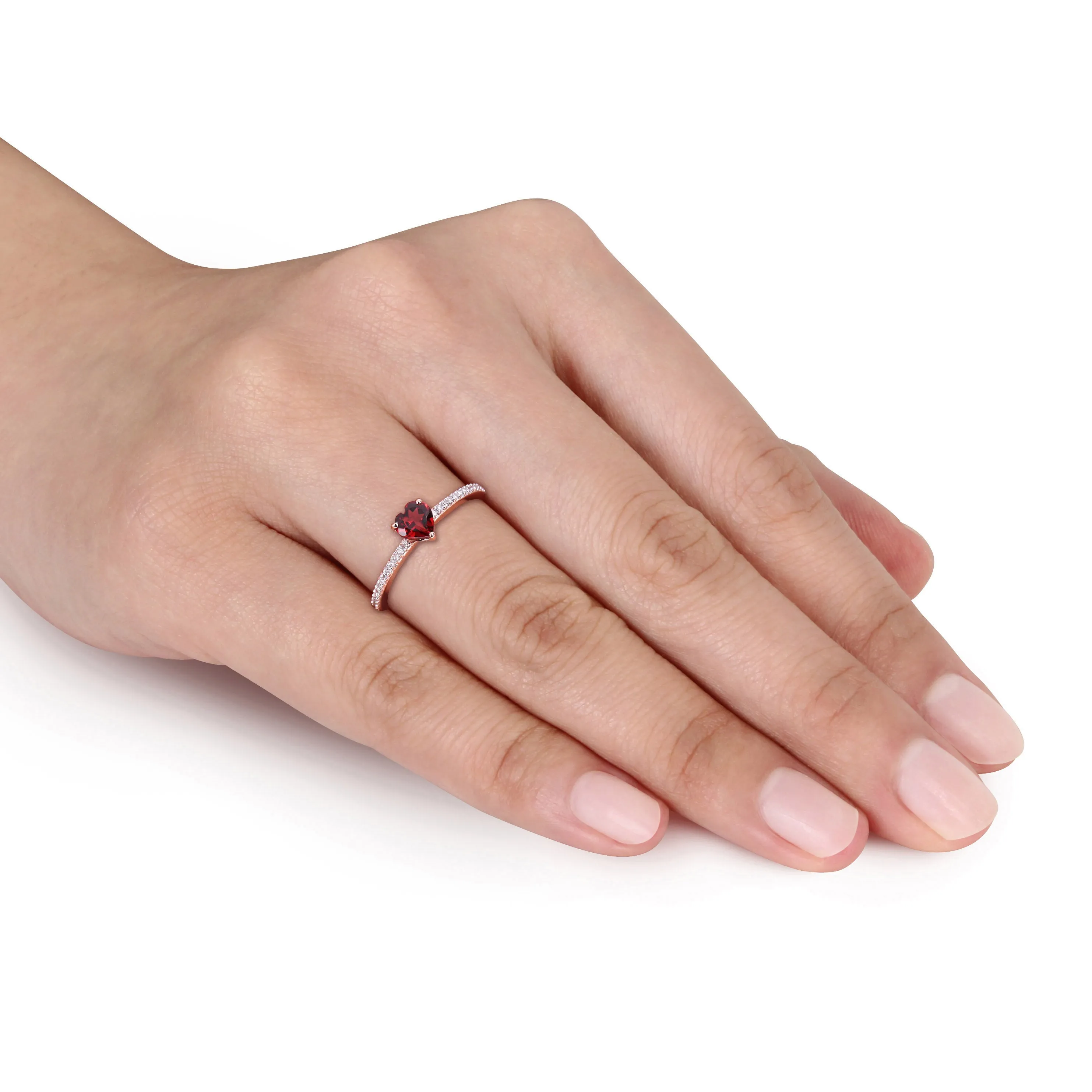 10K Rose Gold Diamond and Red Heart Shaped Gemstone Ring
