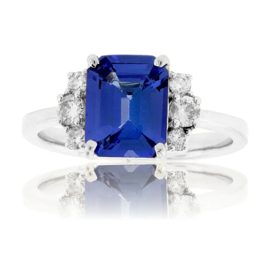 Emerald-Cut Tanzanite and Diamond Classic Style Ring