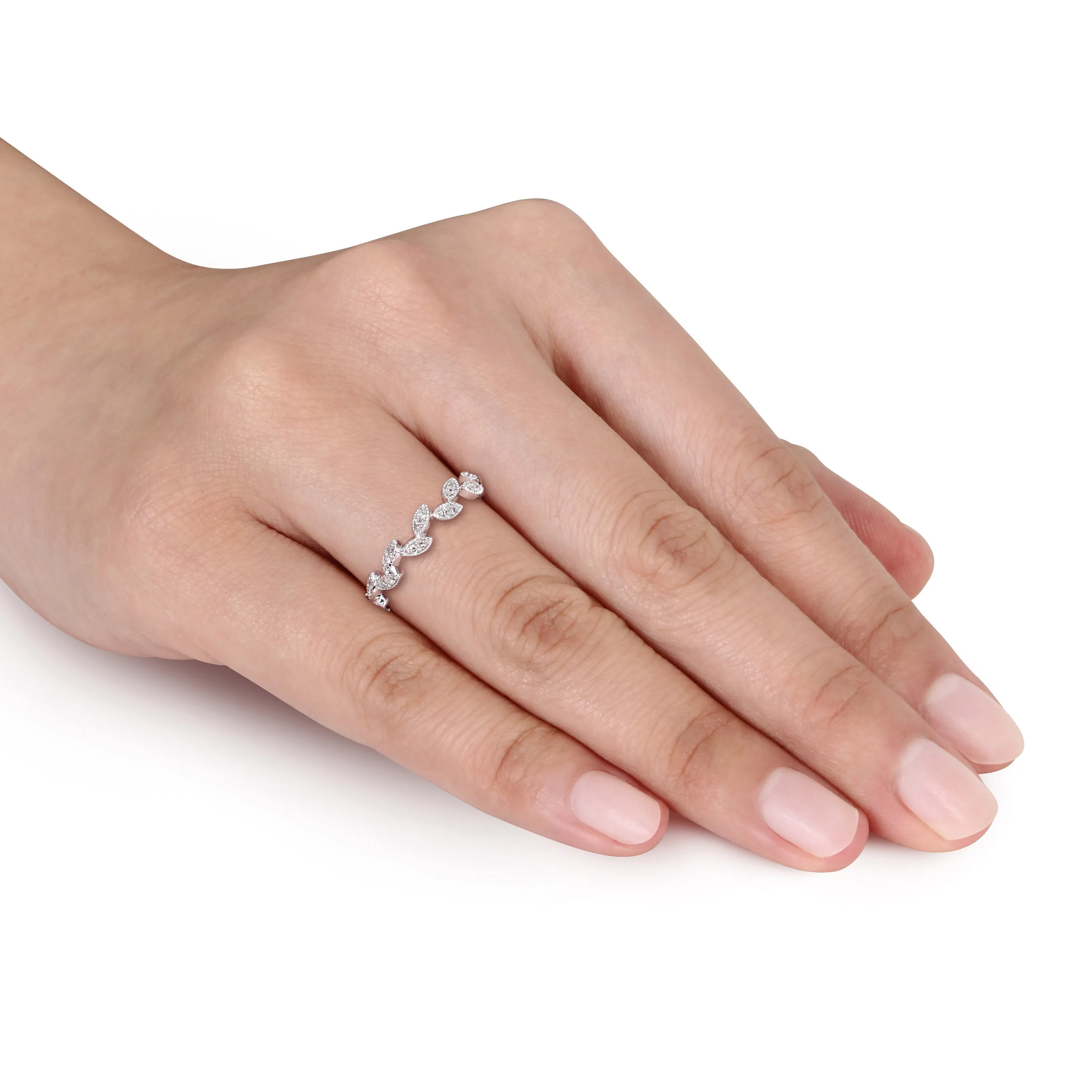 Leaf Cluster 10K White Gold Diamond Ring